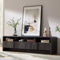 AMERLIFE Meuble TV moderne de 70 au design cannelé avec placards de rangement, pour téléviseurs jusqu'à 80, meuble de divertissement en bois, console multimédia pour le salon