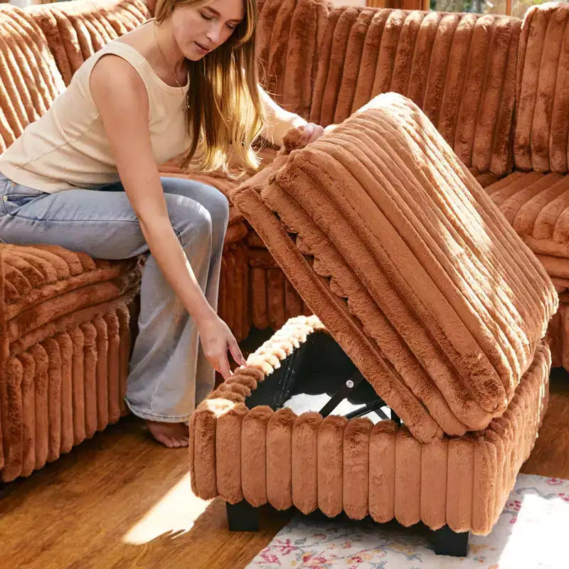 Belffin-Polsterhocker aus Cord mit Stauraum für modulares Ecksofa
