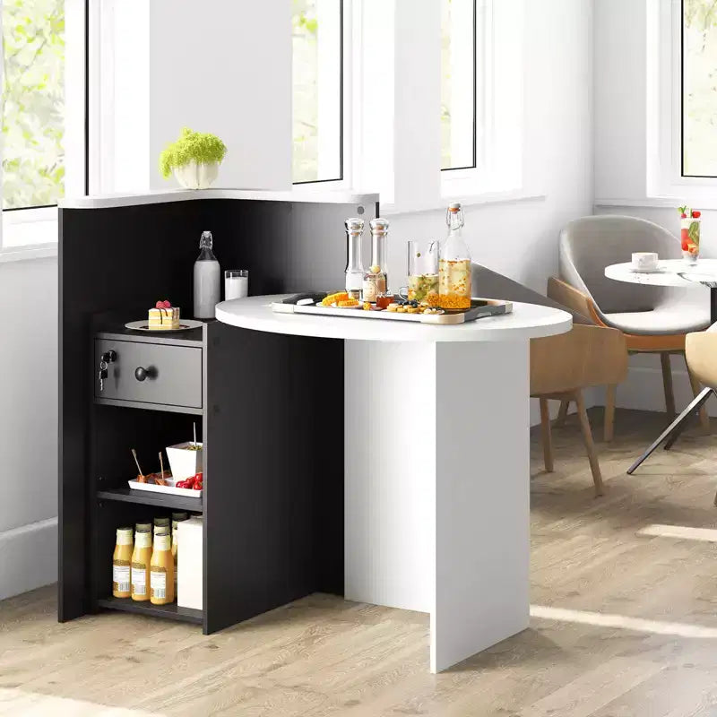 Costway Empfangstresen, Kassentisch und Bürotisch mit offenem Fach und abschließbarer Schublade, Weiß/Braun/Schwarz