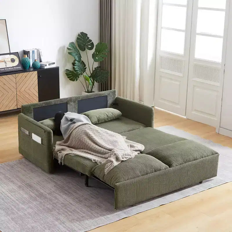 64.5 3-in-1-Schlafsofa aus Cord mit ausziehbarem Bett