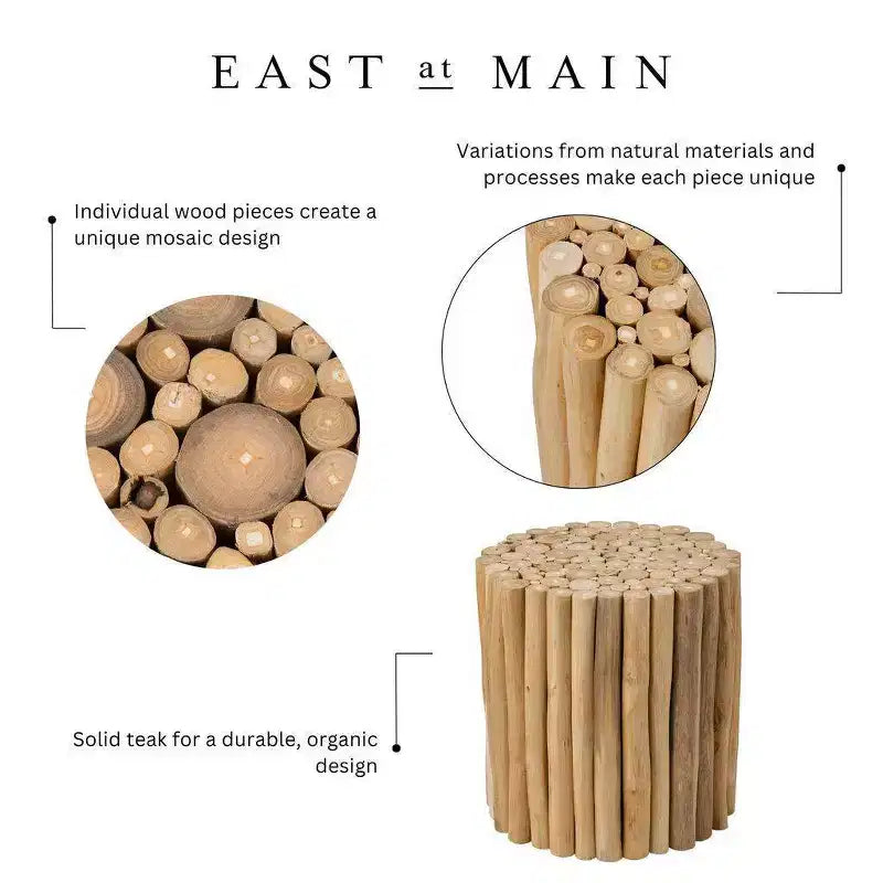 Table d’appoint ronde Prelude East at Main, beige : en teck, sans assemblage, pour l’intérieur et l’extérieur