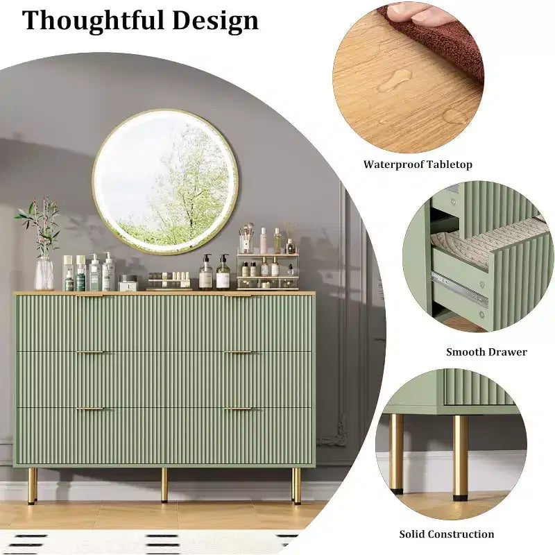 COZONY ladekast met 6 laden en geribbeld ontwerp, moderne houten opbergkast, brede ladekast voor slaapkamer, woonkamer en hal