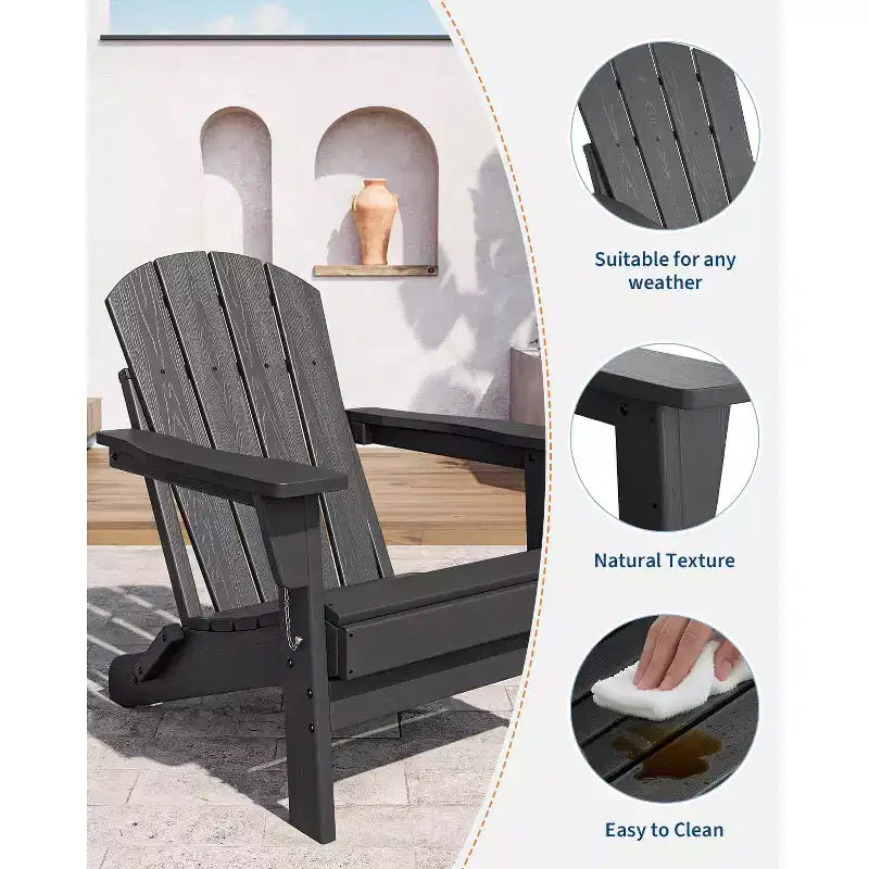 Folding Adirondack Chairs Set of 4 with 2 Side Tables, Modern Outdoor HDPE Chairs for Patio, Deck Balcony Backyard Lawn