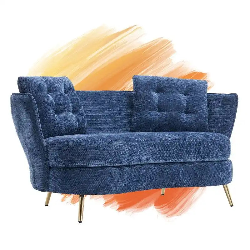 Gepolstertes Sofa mit goldfarbenen Metallbeinen, Club-Zweisitzer für Wohn- und Lesezimmer, Schlafzimmer, Apartment, kleine Räume und Wohnheime