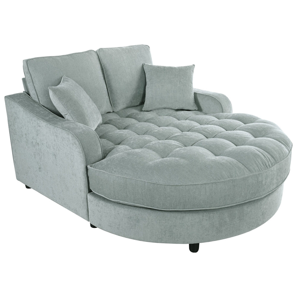 Chaiselongue-Schlafsofa aus Chenille, gepolstertes Sofa mit gesteppter Rückenlehne und 2 abnehmbaren Kissen für das Wohnzimmer