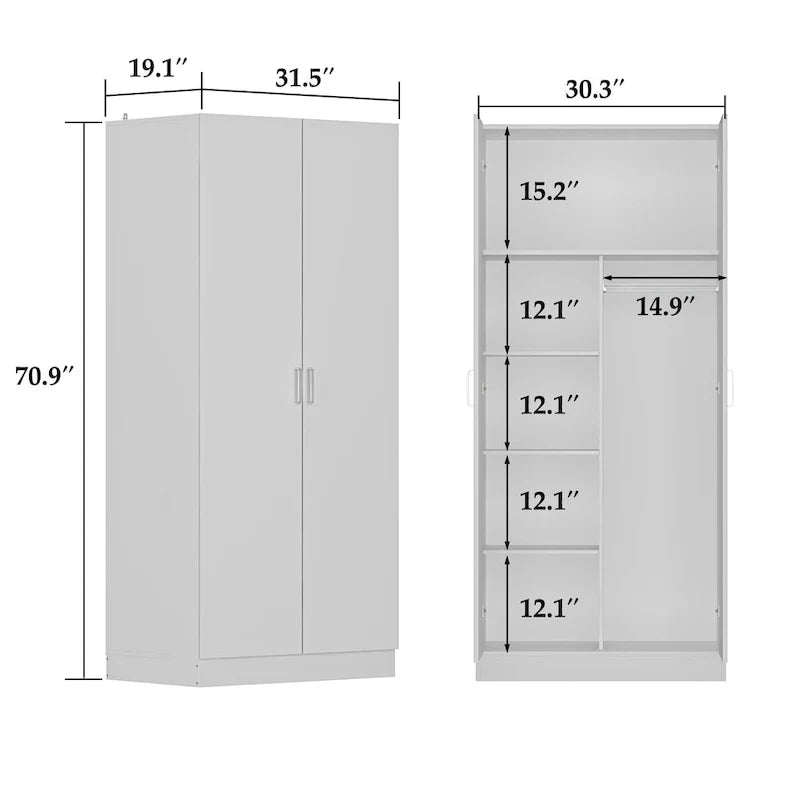 5-Tier Amoires Wardrobe Cabinet With 2 Doors