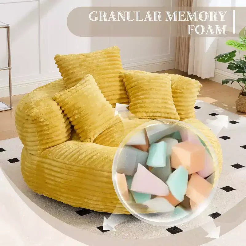 Sitzsacksofa für Erwachsene und Kinder, übergroßer Cord-Sitzsack mit 3 Kissen und Armlehnen für Wohnzimmer und Schlafzimmer - ModernLuxe