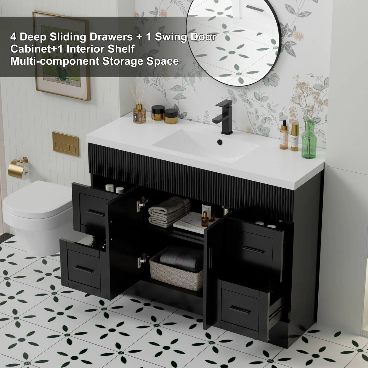 Ensemble meuble-lavabo de salle de bain Wavy Line 30/36/48 avec lavabo et robinet