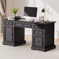 Dyonery 60-Zoll-Schreibtisch im Landhausstil mit Schubladen und Aktenschrank, Schreibtisch aus Holz mit geprägter Struktur fürs Homeoffice, Schwarz/Braun/Weiß und Braun