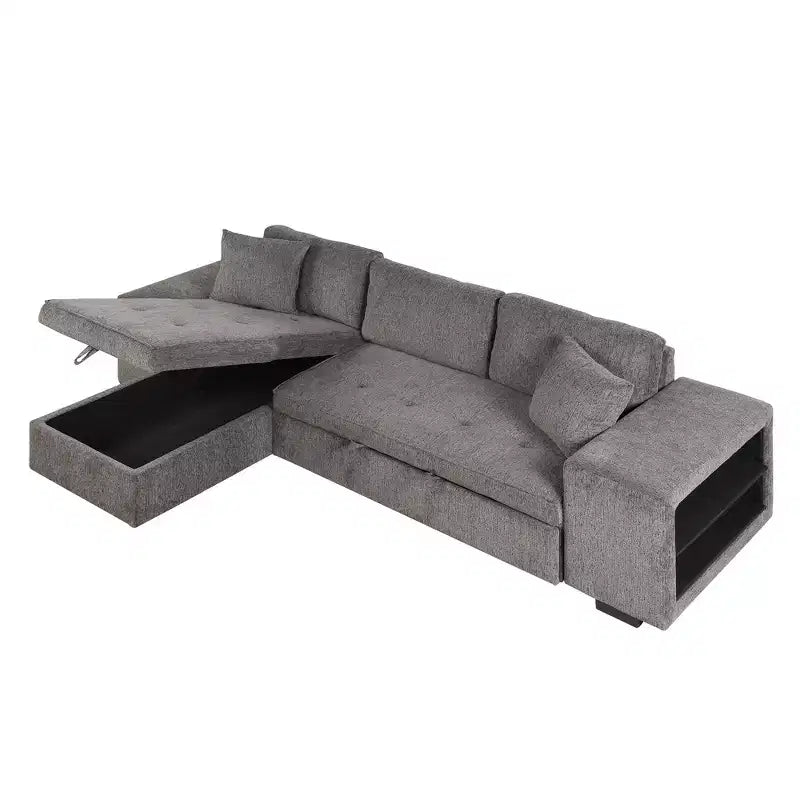 Divano componibile letto reversibile a L da 104.5 con chaise longue contenitore e 2 sgabelli - Divano letto trasformabile a 3 posti per il soggiorno