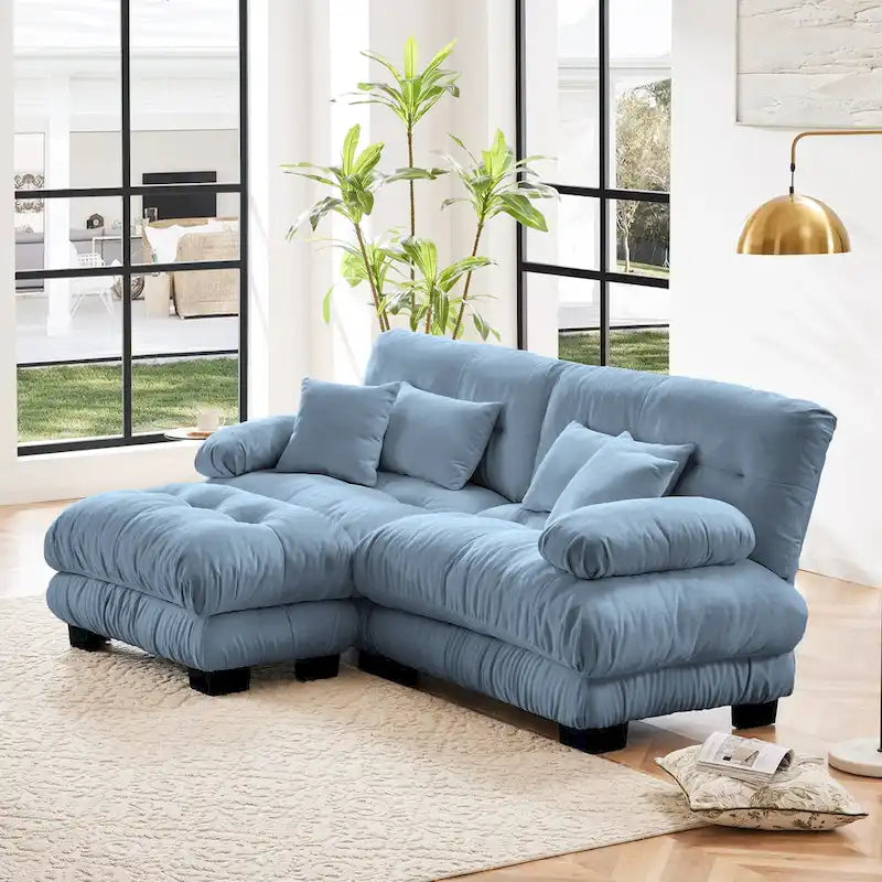 Ecksofa in L-Form, Chenille-Zweisitzer mit Lendenkissen