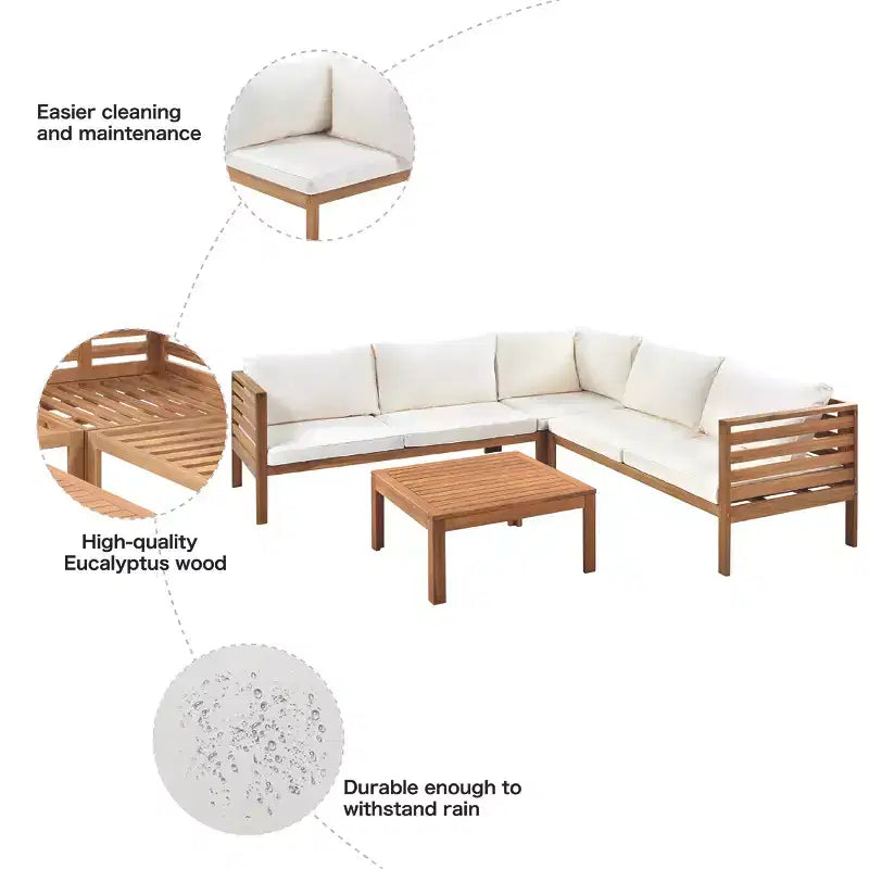Polibi Acacia Corner Outdoor Sofa Set with Matching Coffee Table