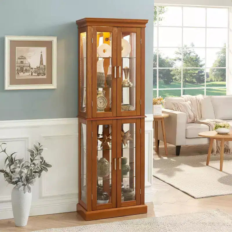 Vitrine, Vitrinenschrank mit 6 verstellbaren Einlegeböden und Türen aus gehärtetem Glas, hoher Schrank für Wohnzimmer und Schlafzimmer