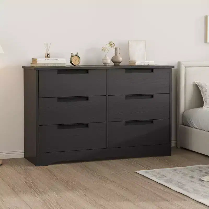 Kommode mit 6 Schubladen fürs Schlafzimmer, 46.8W, aus Holz, mit eingelassenen Griffen, Aufbewahrungsschrank für Kleidung, Kommode oder TV-Ständer für den Flur
