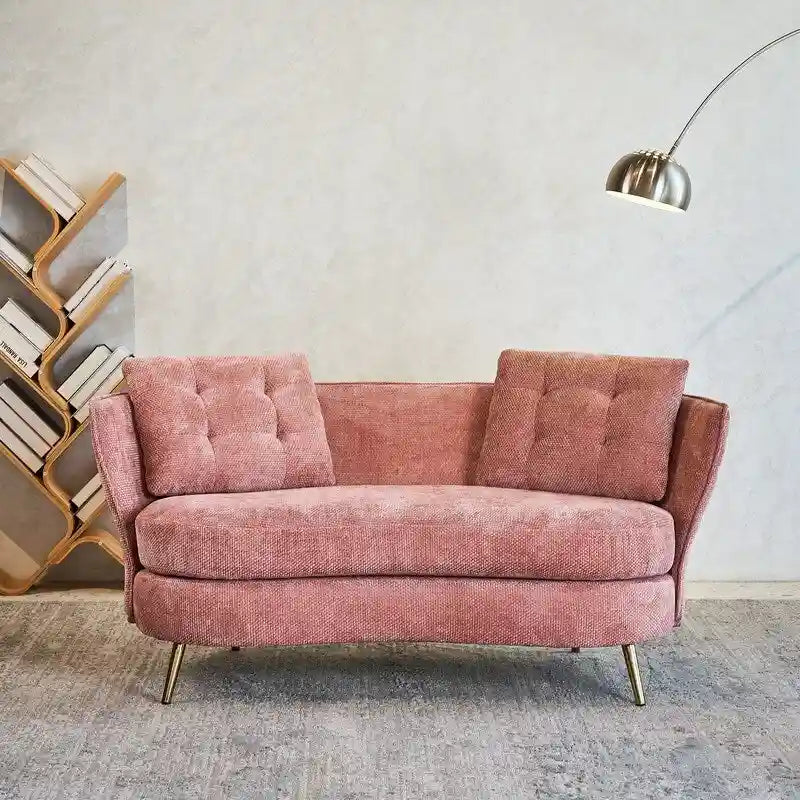 Gepolstertes Sofa mit goldfarbenen Metallbeinen, Club-Zweisitzer für Wohn- und Lesezimmer, Schlafzimmer, Apartment, kleine Räume und Wohnheime