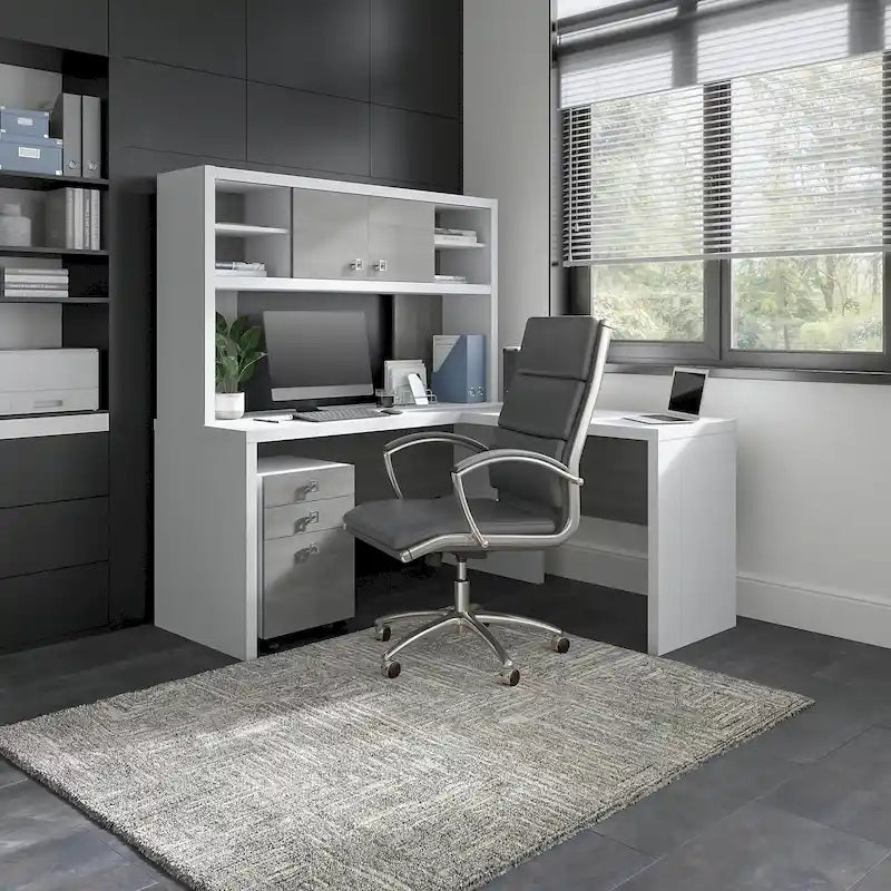 Bureau d’angle L Echo avec rehausse et tiroirs