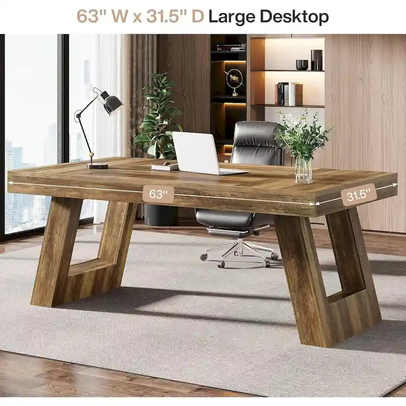 Bureau de direction en bois de 63 pouces, grand bureau informatique pour la maison