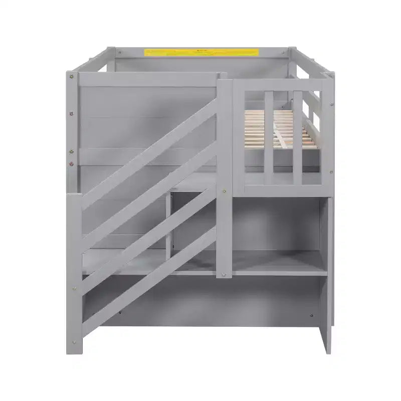 94.6L x 42.3W niedriges Hochbett aus Massivholz in Einzelgröße mit Treppe, Schublade und Regal, modernes und schlichtes Design