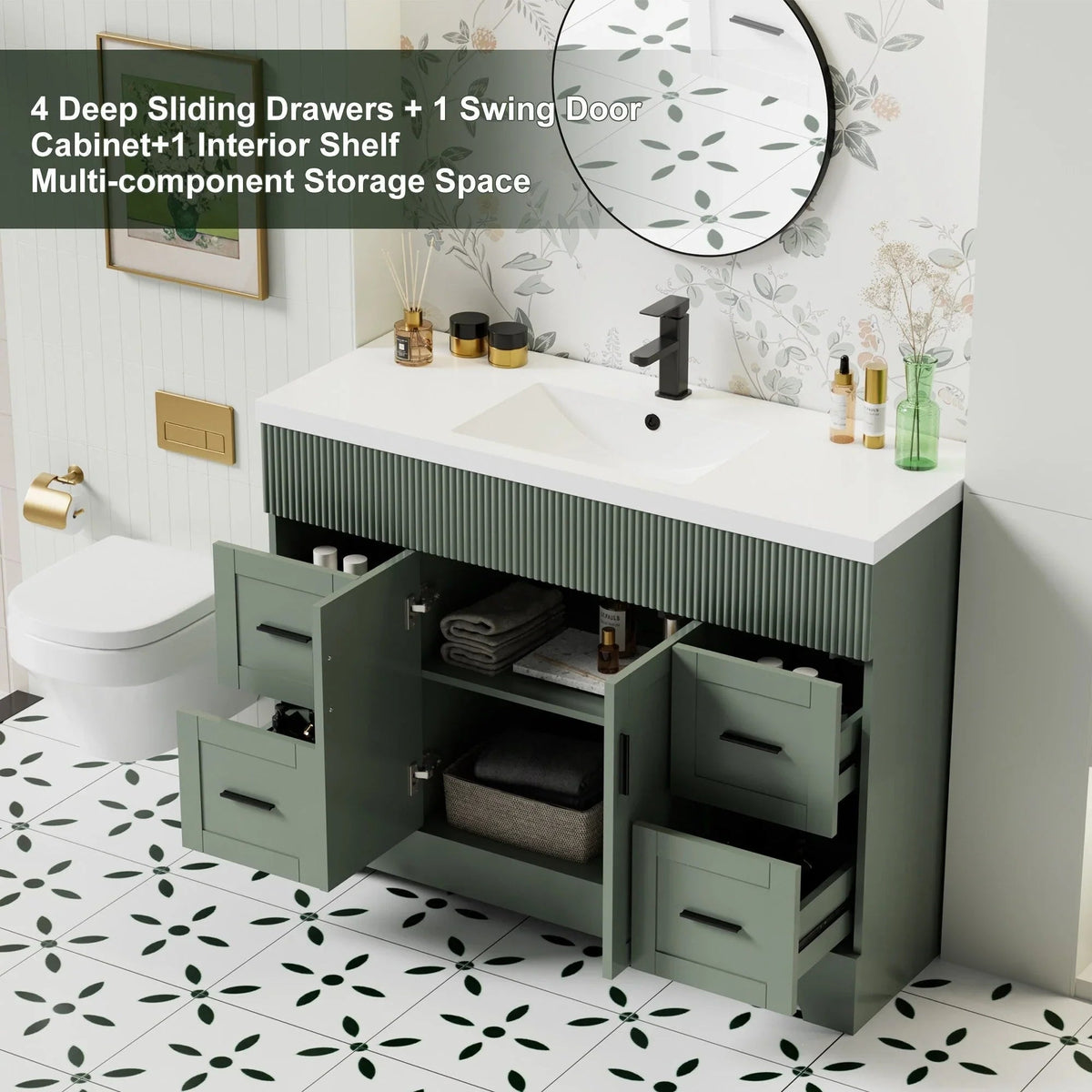 Ensemble meuble-lavabo de salle de bain Wavy Line 30/36/48 avec lavabo et robinet