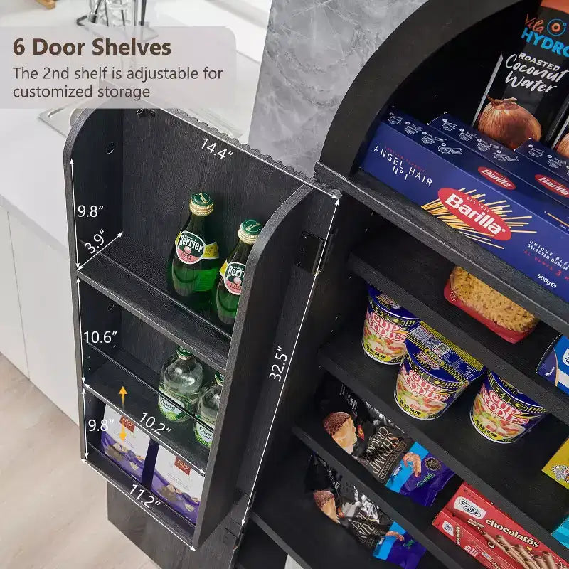 Dispensa da cucina alta 71 con arco, mobile contenitore moderno con 3 ripiani regolabili e 6 ripiani nelle ante, per cucina e soggiorno
