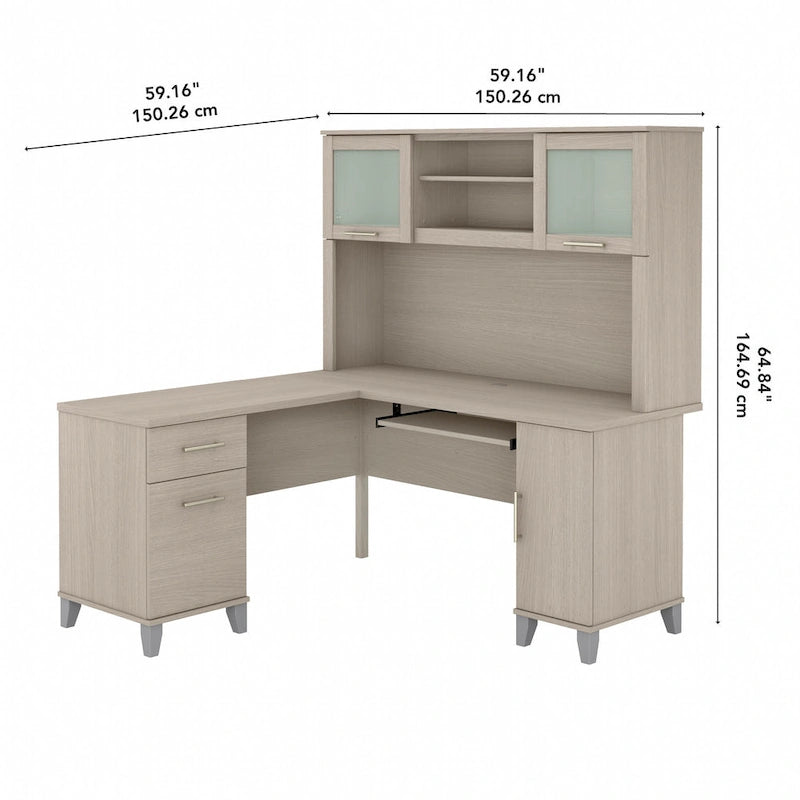 Bush Furniture Somerset 60W L-förmiger Schreibtisch mit Aufsatzregal