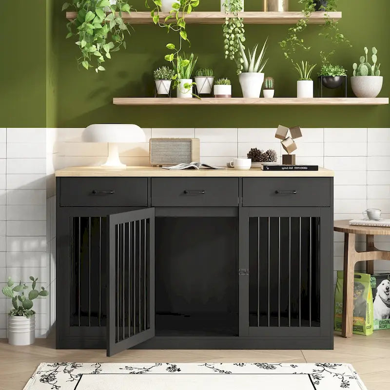 Moderne grote hondenbench met opberglades - elegante espressokleurige afwerking