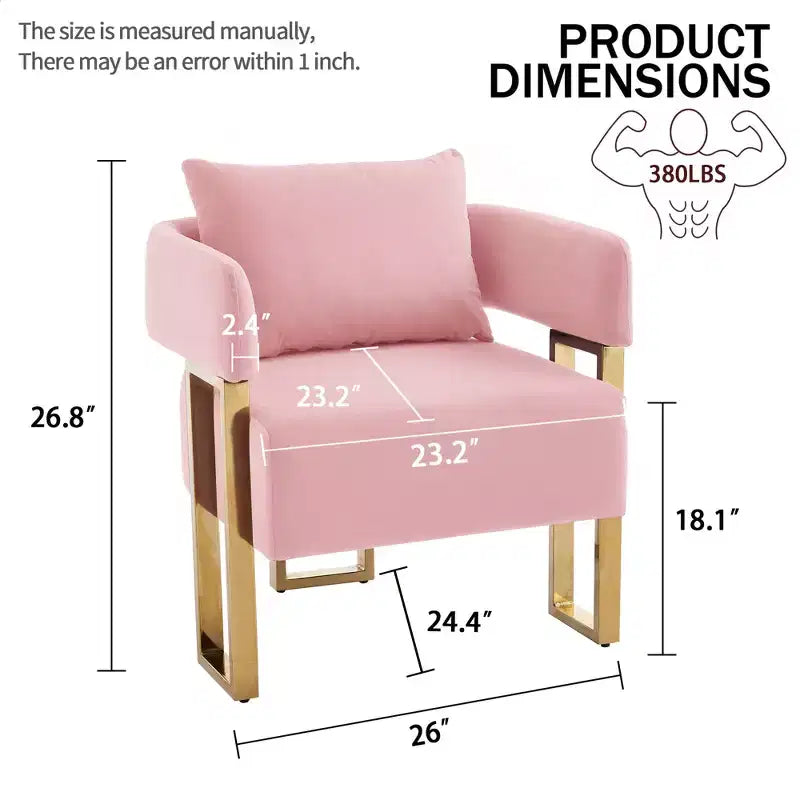 Set van 2 moderne gestoffeerde fauteuils met gouden metalen poten voor woonkamer, slaapkamer of kantoor