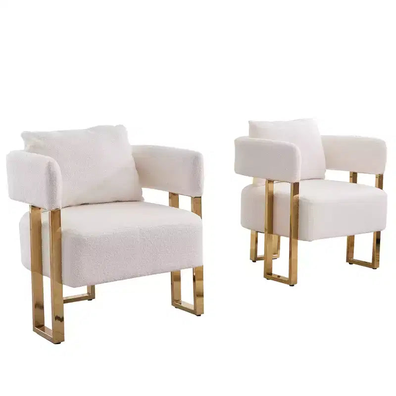 Set van 2 moderne gestoffeerde fauteuils met gouden metalen poten voor woonkamer, slaapkamer of kantoor