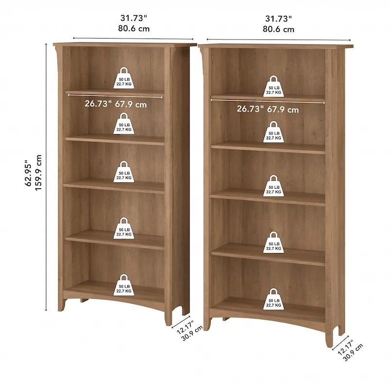 Hoge Salinas-boekenkast met 5 planken (set van 2) van Bush Furniture