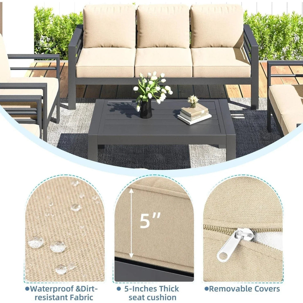 Ensemble de mobilier de jardin en aluminium AECOJOY de 7 pièces, salon de jardin