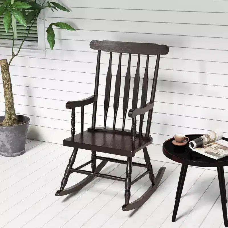 Costway Set aus 2 Schaukelstühlen aus Holz, glänzende Oberfläche, Weiß\ Kaffee