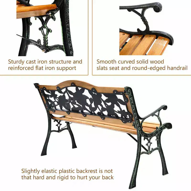 Costway metalen tuinbank voor terras, tuin, veranda en tuinpad, van gietijzer en hardhout