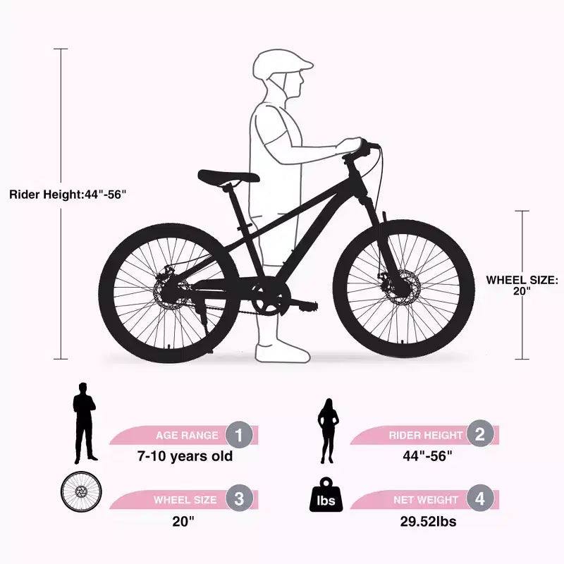 Vélos, vélo hybride de route pour enfants de 20 Inch pour les tout-petits de 7 à 10 ans, vélo de ville en acier pour les trajets quotidiens, vélo de plage, de route et de ville à une vitesse pour garçons et filles