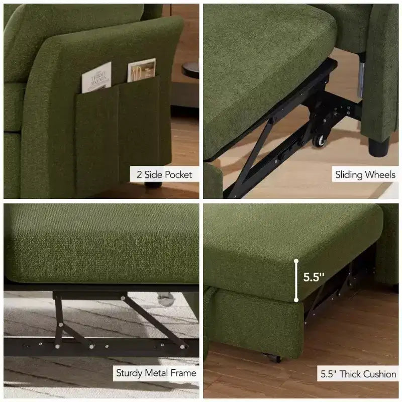 Divano letto Dyonery 51 3 in 1, divanetto trasformabile con letto estraibile, schienale regolabile, rivestimento in lino