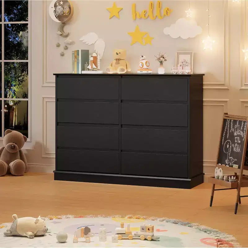 Aufbewahrungsschrank mit 8 Schubladen, Kommode mit tiefen Schubladen, großer, breiter Kleiderschrank für Wohnzimmer, Flur und Kinderzimmer