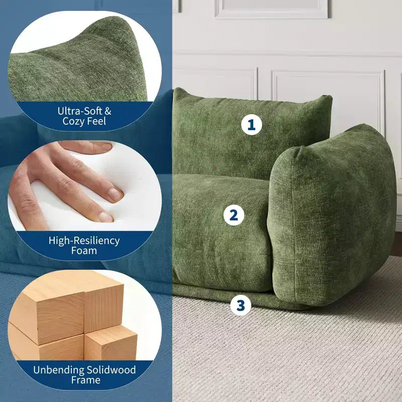 Modulares Zweisitzer-Sofa aus Chenille, Cloud-Couch mit hoch belastbarem Schaumstoff, platzsparendes Sofa ohne Gestell für Wohnung und Büro