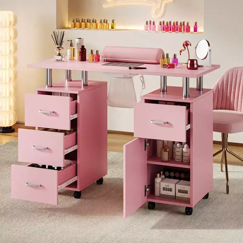 Tavolo per manicure con aspiratore per polveri, ruote bloccabili, poggiapolsi e contenitore, per casa, onicotecniche e saloni di bellezza