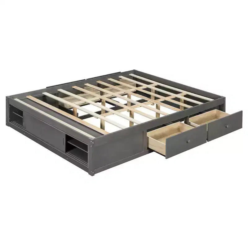 Struttura letto contenitore Whisen Queen con 4 cassetti e vano contenitore nella pediera