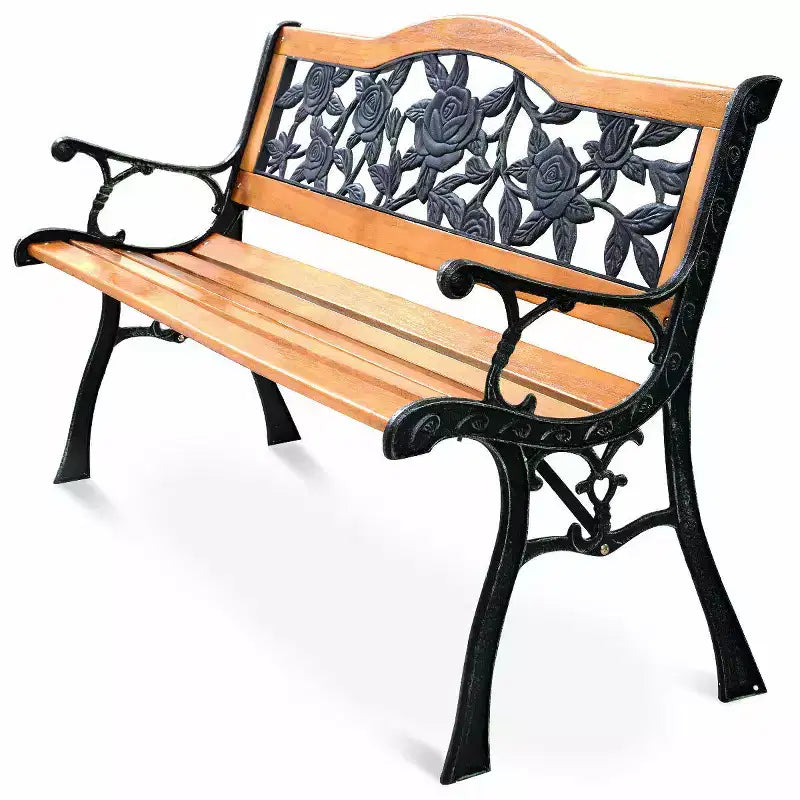 Costway metalen tuinbank voor terras, tuin, veranda en tuinpad, van gietijzer en hardhout