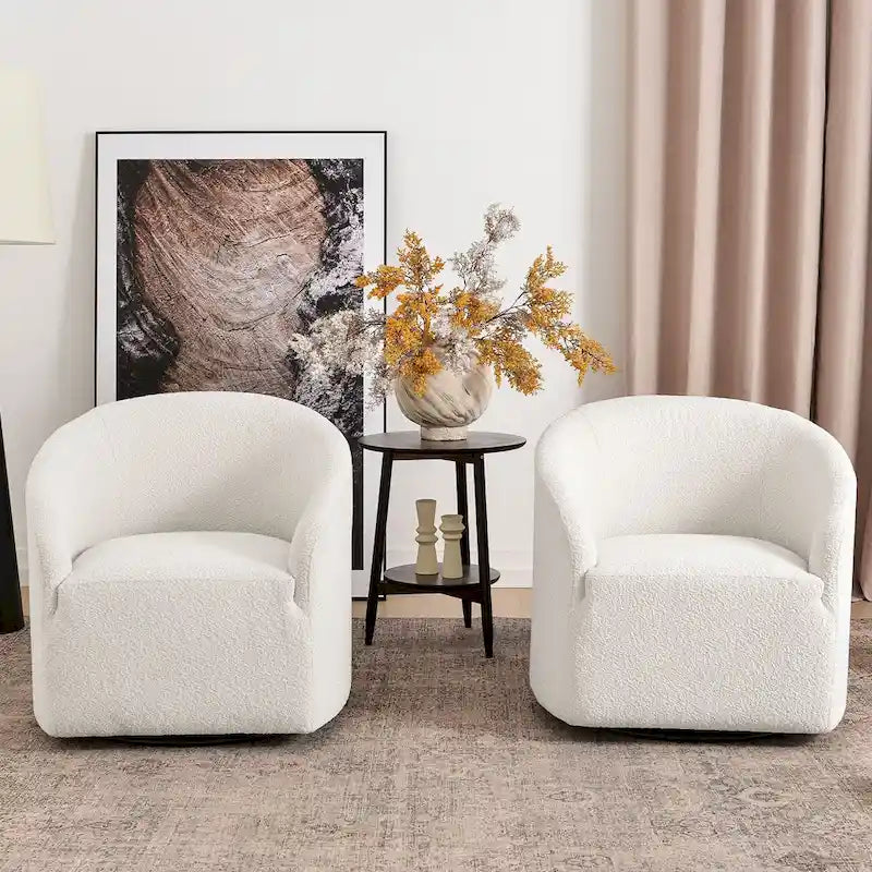 Fauteuil pivotant tonneau KINWELL 32 W rembourré en bouclé (lot de 2)