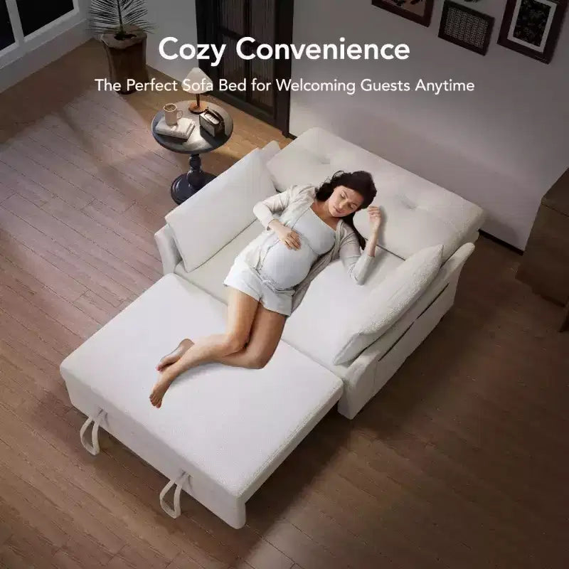 Divano letto Dyonery 51 3 in 1, divanetto trasformabile con letto estraibile, schienale regolabile, rivestimento in lino