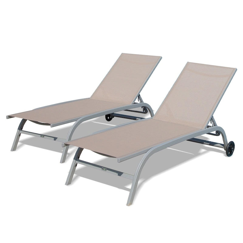 Set aus 2 Chaiselongues, Liegestühle mit Rollen und 5 verstellbaren Positionen, Poolliegen (2 Liegestühle)