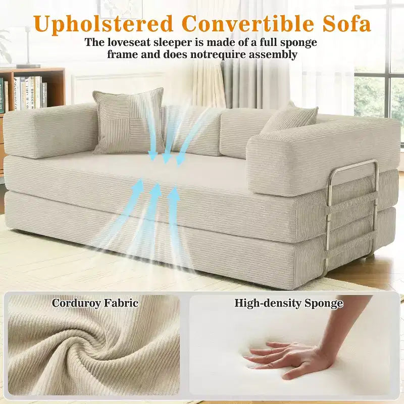 Dyonery 78 Klappsofabett, umwandelbares Cordsofa, Kingsize-Bodenschlafsofa, 4-in-1-DIY-Kombination, modulares Schlafsofa zum Ausklappen, bequemes Sofa.