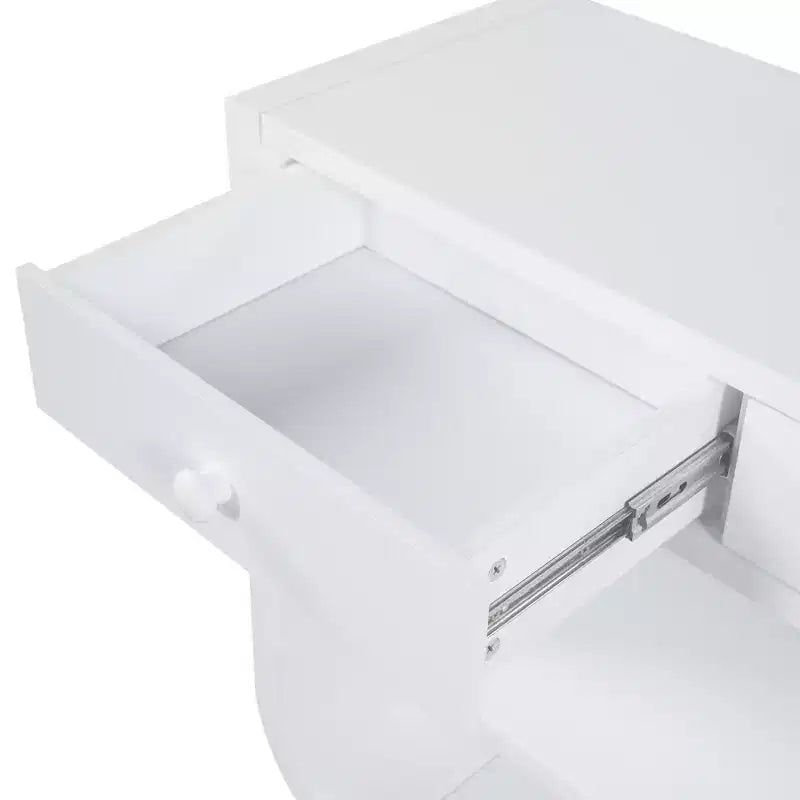 ModernLuxe gebogen sidetable, haltafel, bijzettafel naast de bank, displaystandaard en accenttafel met 3 softclose-lades en 2 open vakken