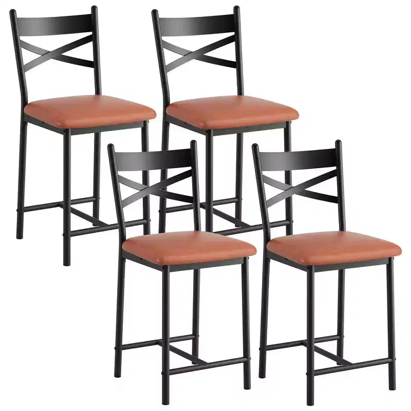 Lot de 4 tabourets de bar, chaises de bar rembourrées en PU, chaises pour îlot de cuisine avec dossier en X et repose-pieds en métal, chaises noires à hauteur de comptoir