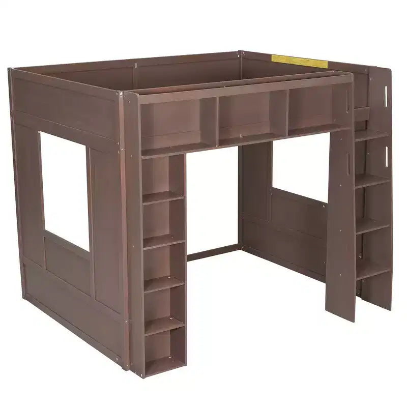 Whisen-Hochbett aus Holz in Queen-Size mit Stauschränken und Regalen