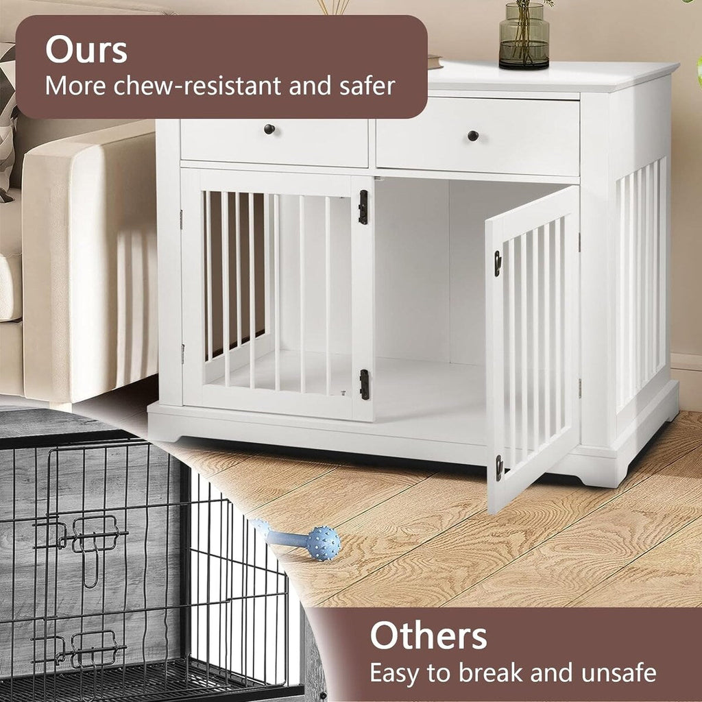 Cuccia per cani BOSSIN da 44 pollici, mobile in legno con tavolino laterale e cassetti contenitori, cuccia decorativa per animali domestici