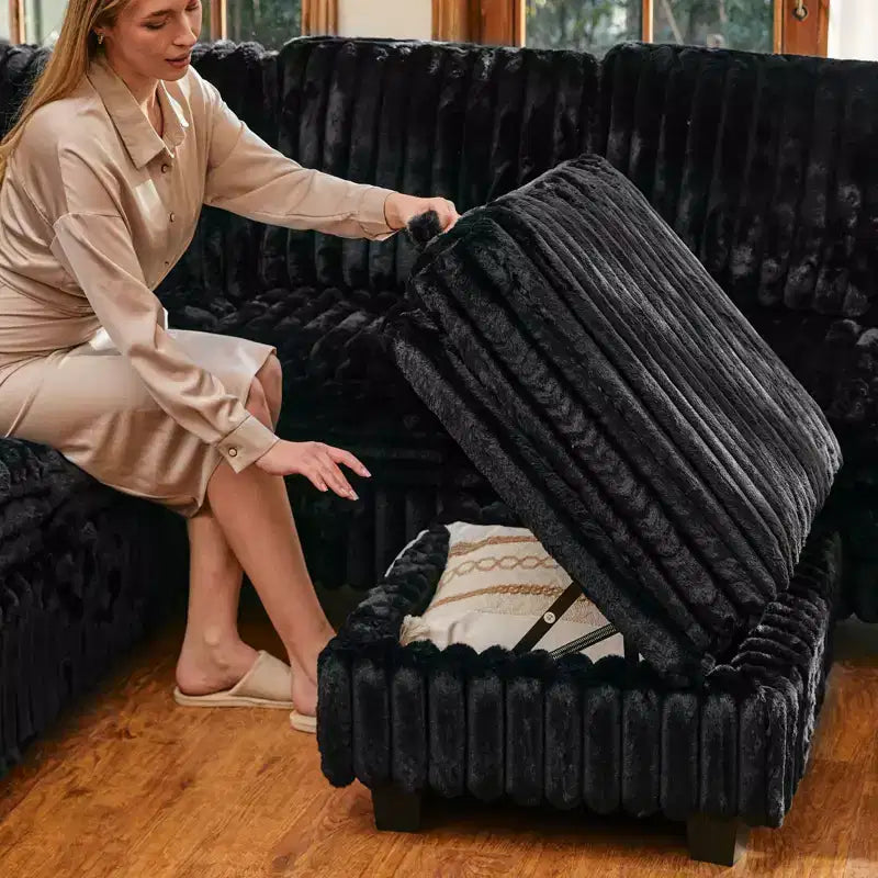 Belffin-Polsterhocker aus Cord mit Stauraum für modulares Ecksofa