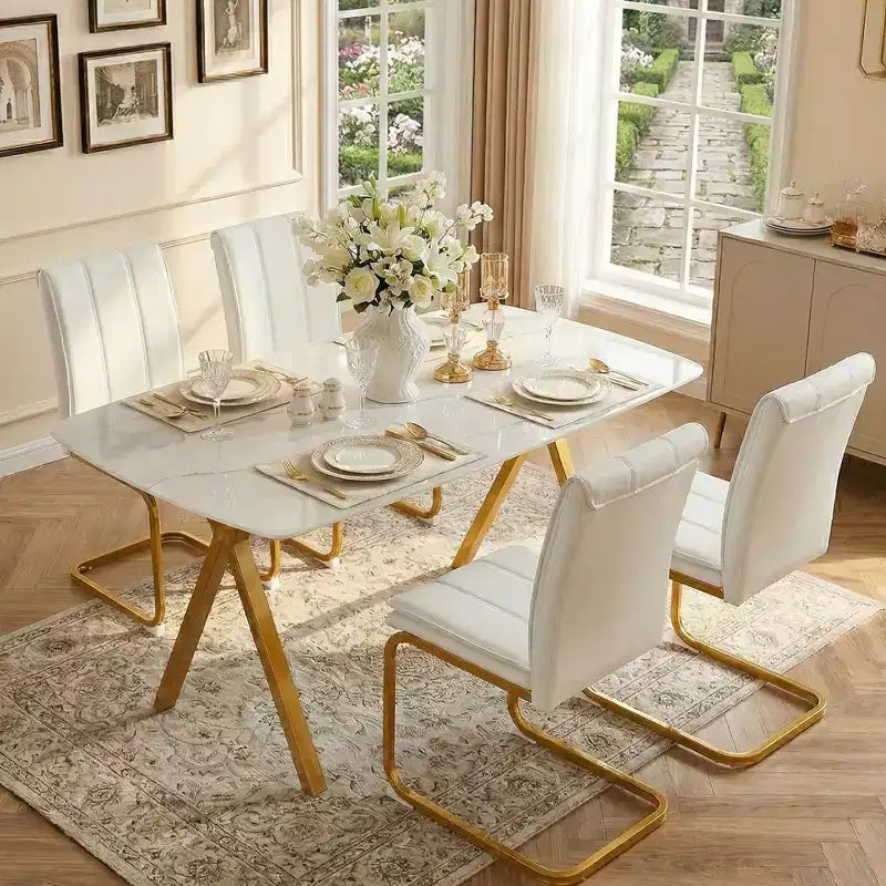 GDFStudio Daniela moderne rechthoekige eettafel van gehard glas met marmerdessin en metalen poten