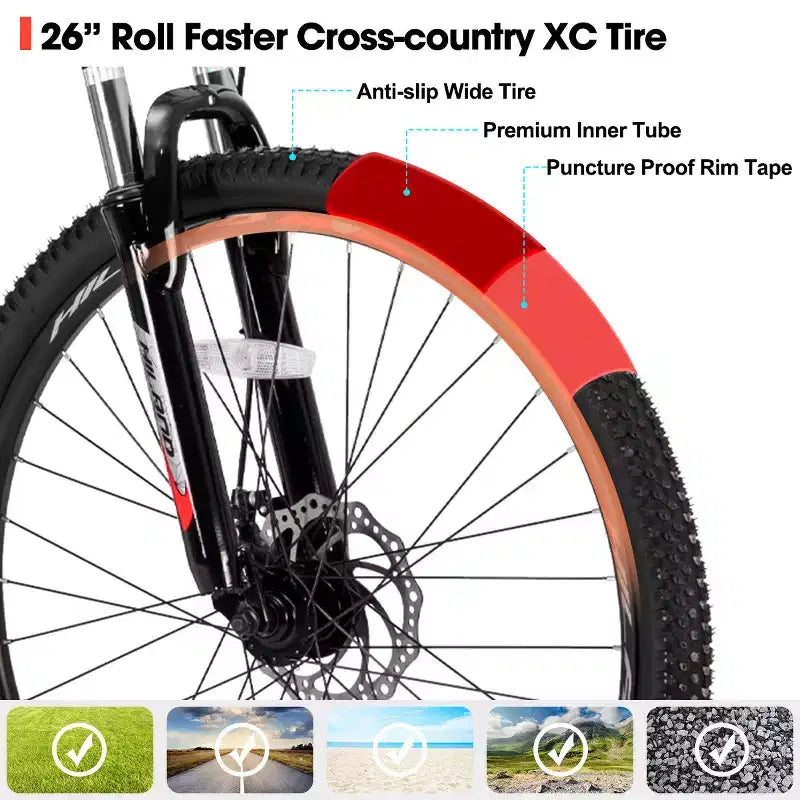 HILAND 26 mountainbike voor heren en dames, wiel met 3/6/meerdere spaken, 18 versnellingen